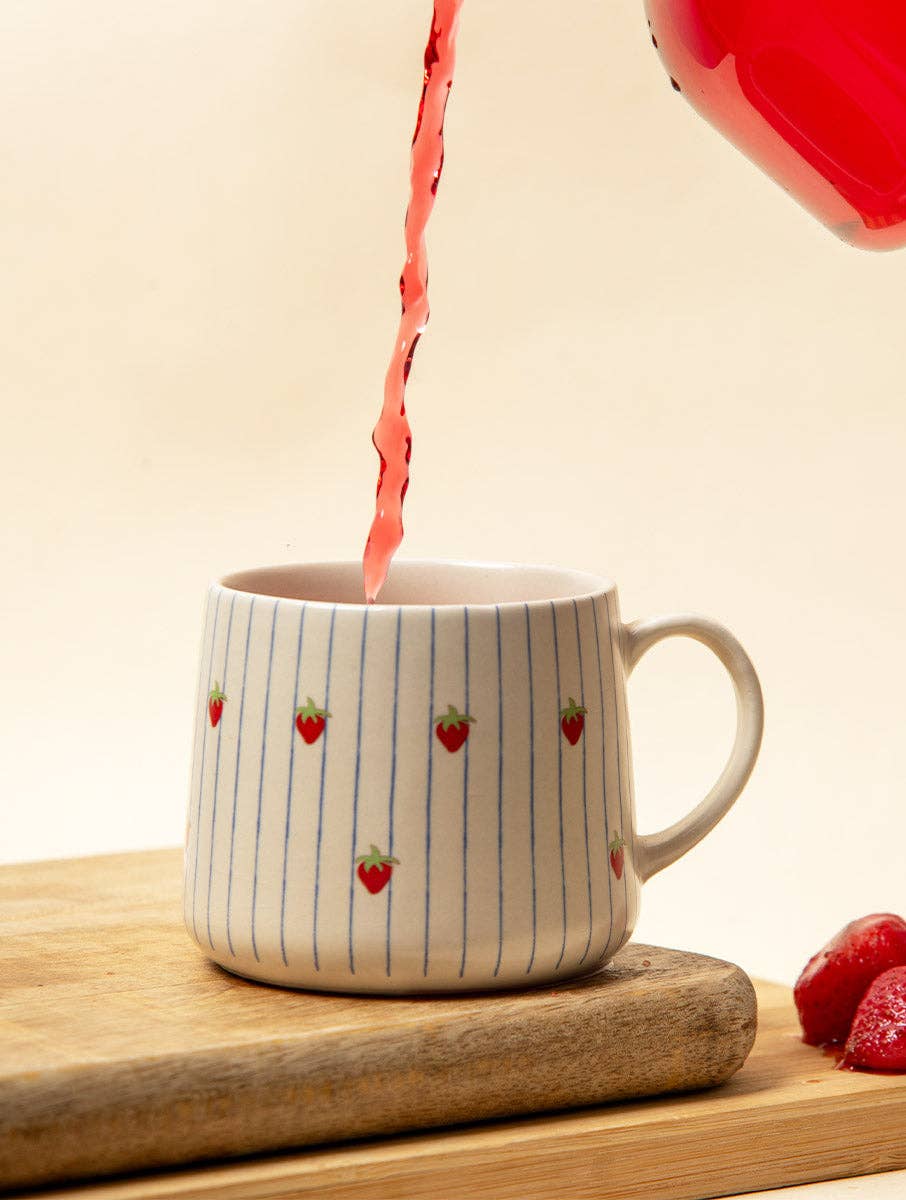 Casa Amarosa - Strawberry Striped Ceramic Mug - 3.5 x 3 Inches