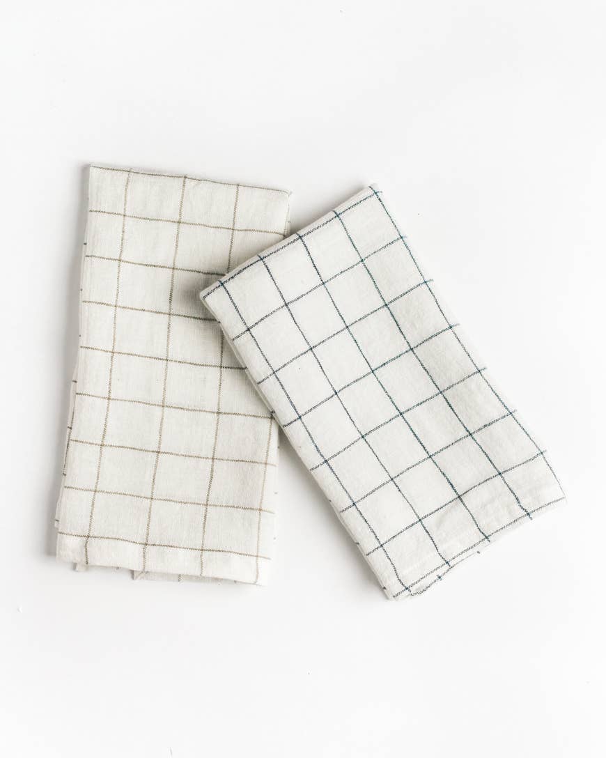 Creative Women - Stone Washed Linen Windowpane Plaid Napkins