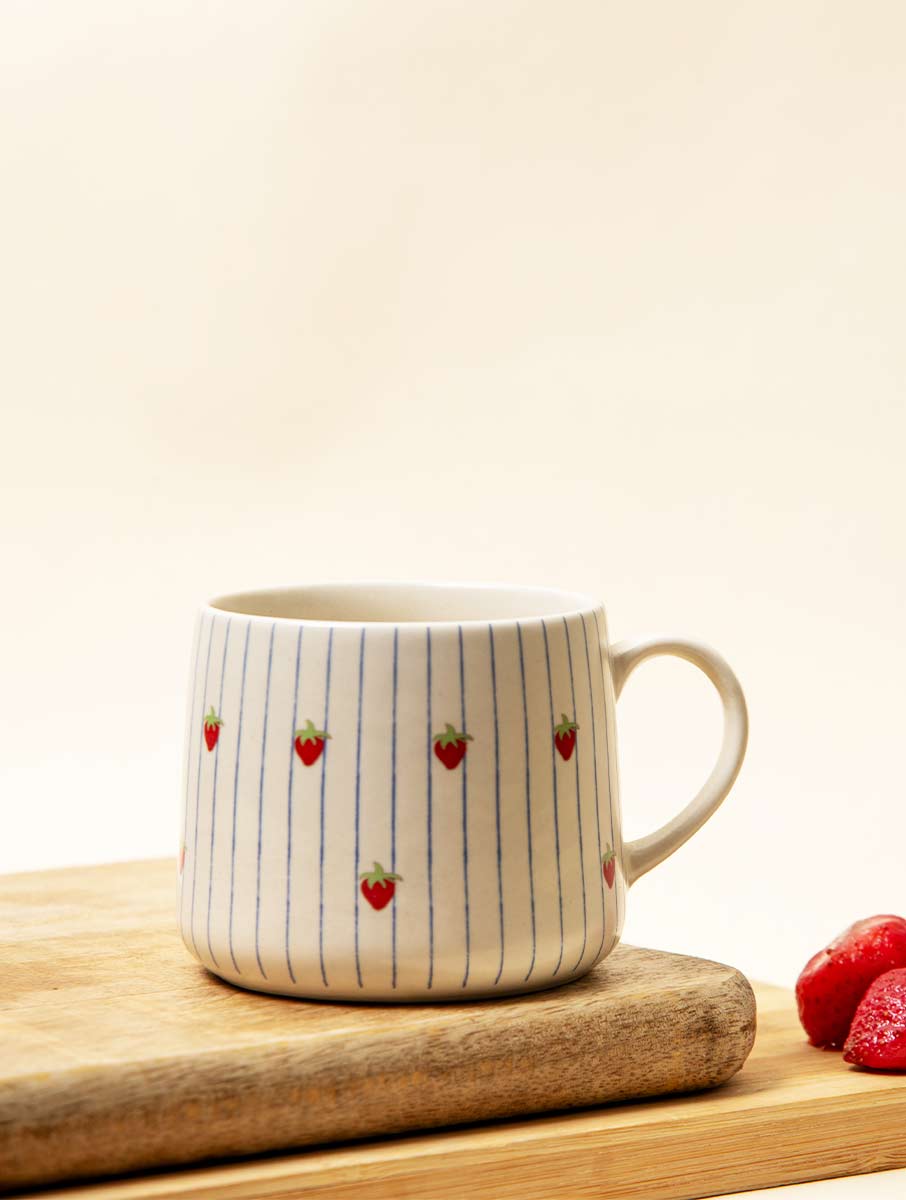 Casa Amarosa - Strawberry Striped Ceramic Mug - 3.5 x 3 Inches