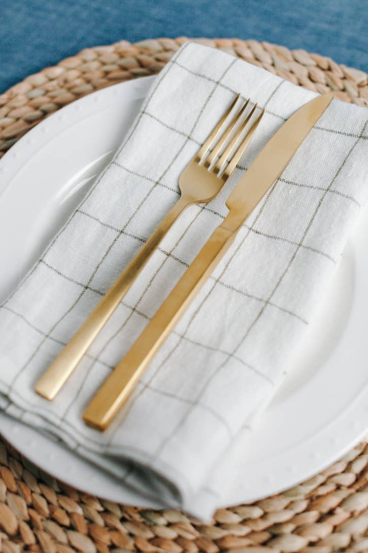 Creative Women - Stone Washed Linen Windowpane Plaid Napkins