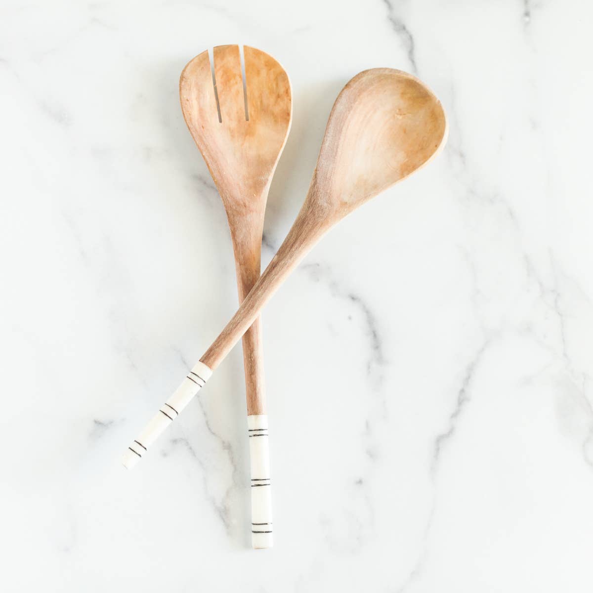 Striped Olive Wood Salad Servers in Olive