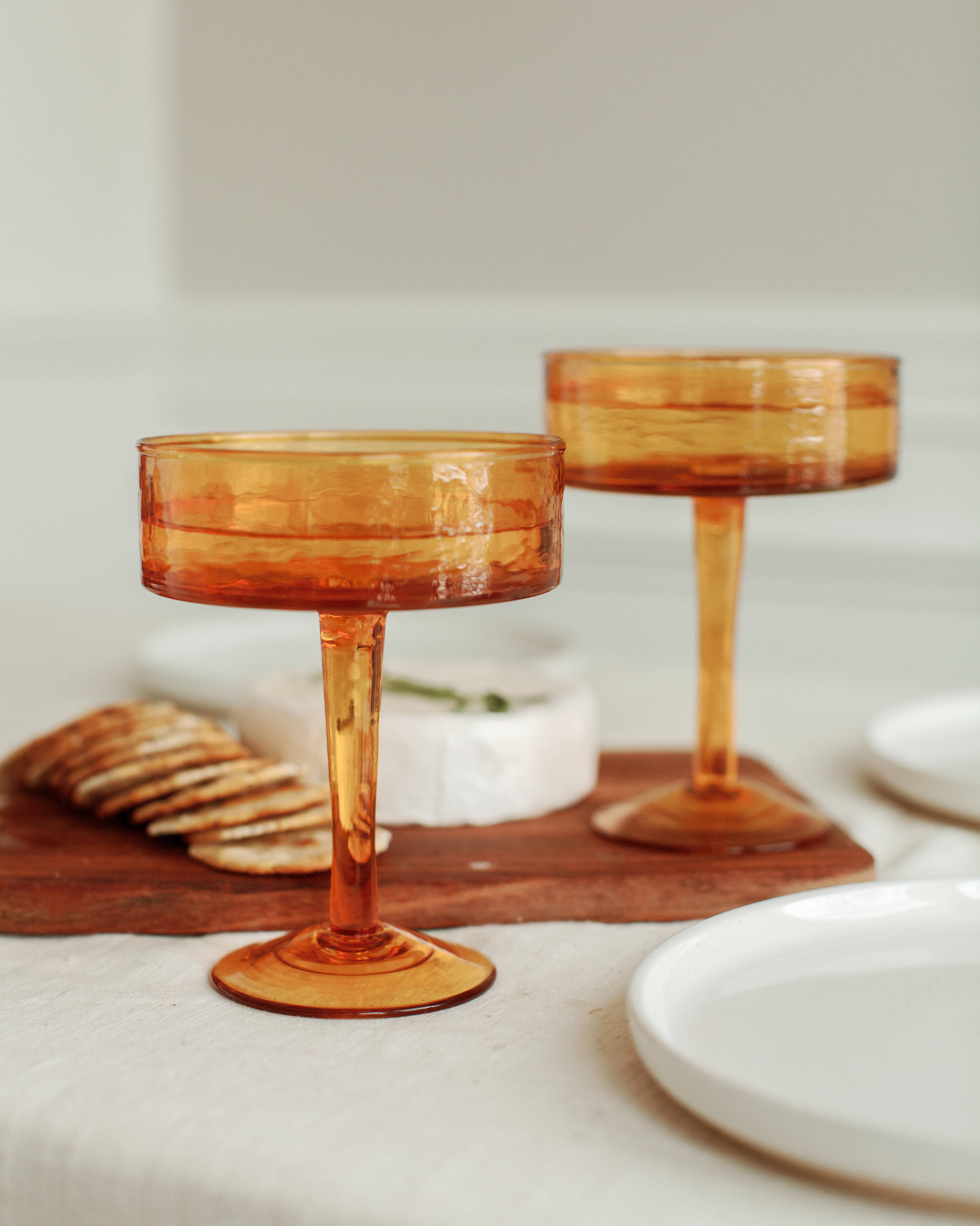 Handblown Hammered Coupe Cocktail Glass Pair - Thumbnail 5