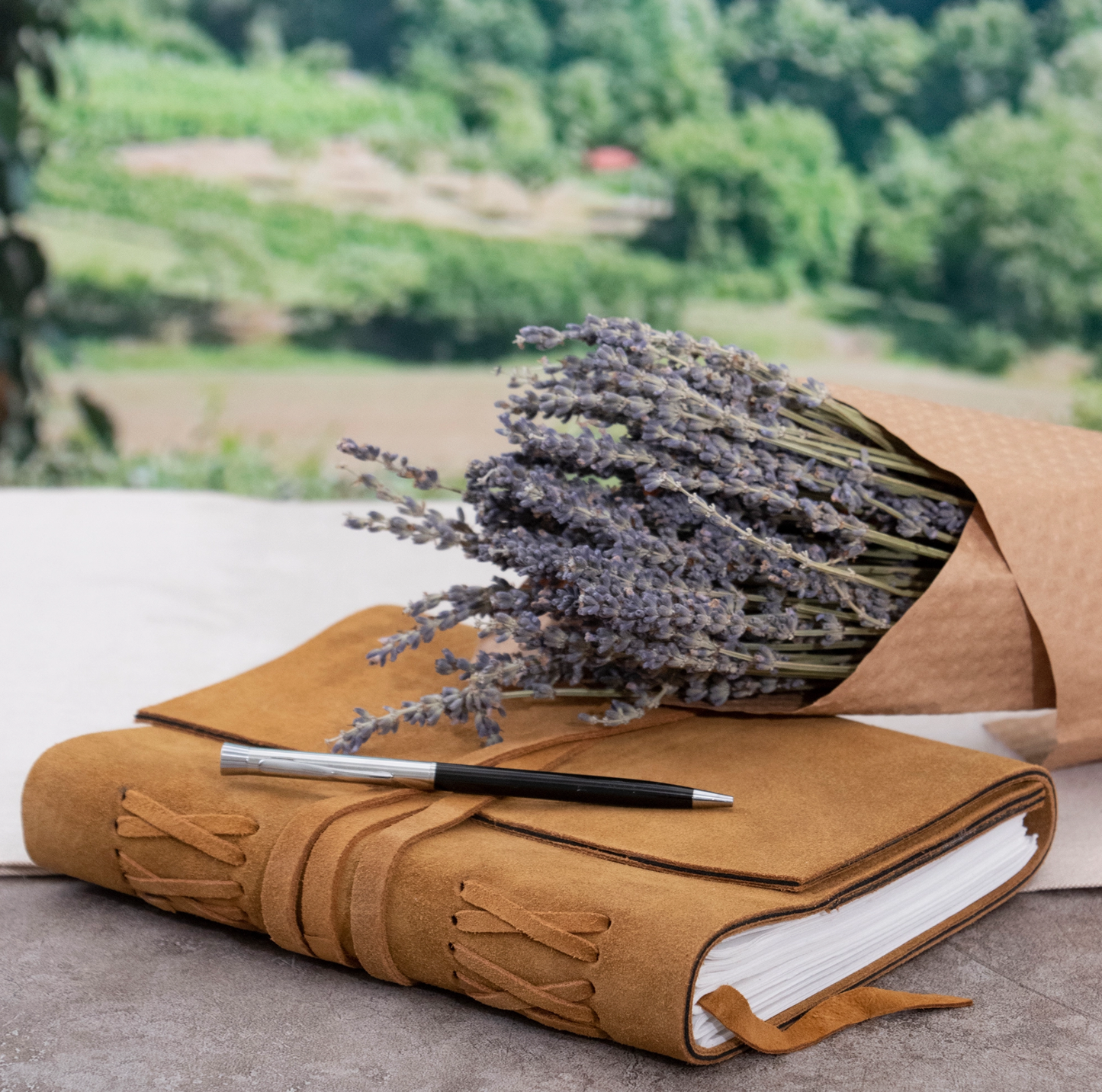 Andaluca - Suede Journal w/ Organic Cotton Paper Large: Cognac